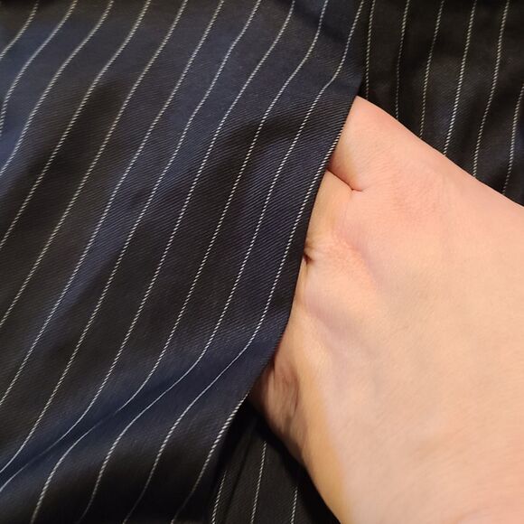 Estee Lauder Navy Blue Pinstripe Tulip Style Fit & Flare Vintage Dress, Size 8 - Picture 8 of 10